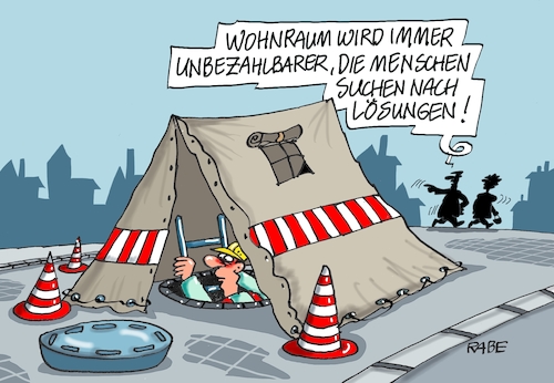 Cartoon: Dauercamper (medium) by RABE tagged wohnen,miete,mieter,mietpreise,mietendeckel,mieterhöhunhg,wohnraum,rabe,ralf,böhme,cartoon,karikatur,pressezeichnung,farbcartoon,tagescartoon,zelt,camping,bauststelle,tiefbau,kanalarbeiter,wohnen,miete,mieter,mietpreise,mietendeckel,mieterhöhunhg,wohnraum,rabe,ralf,böhme,cartoon,karikatur,pressezeichnung,farbcartoon,tagescartoon,zelt,camping,bauststelle,tiefbau,kanalarbeiter