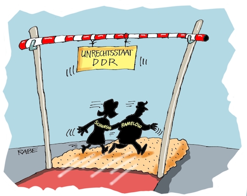 Cartoon: DDR Unrechtsstaat (medium) by RABE tagged tag,einheit,wiedervereinigung,grenze,mauerfall,feiertag,ost,west,ossi,wessi,brücke,brett,rabe,ralf,böhme,cartoon,karikatur,pressezeichnung,farbcartoon,tagescartoon,zonengrenze,bürgerbewegung,demos,unrechtsstaat,ddr,sed,stasi,mauer,mauertote,mauerschützen,bespitzelung,sport,aschenbahn,hochsprung,bodo,ramelow,linke,ministerpräsident,ministerpräsidentin,manuela,schwesig,spd,tag,einheit,wiedervereinigung,grenze,mauerfall,feiertag,ost,west,ossi,wessi,brücke,brett,rabe,ralf,böhme,cartoon,karikatur,pressezeichnung,farbcartoon,tagescartoon,zonengrenze,bürgerbewegung,demos,unrechtsstaat,ddr,sed,stasi,mauer,mauertote,mauerschützen,bespitzelung,sport,aschenbahn,hochsprung,bodo,ramelow,linke,ministerpräsident,ministerpräsidentin,manuela,schwesig,spd