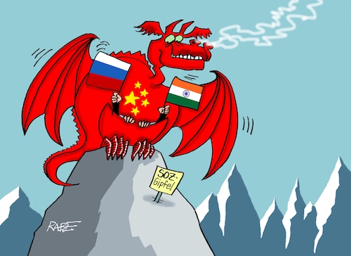 Cartoon: Drachengipfel (medium) by RABE tagged merz,union,kanzler,fritze,koalition,spd,klingbeil,bundesregierung,rabe,ralf,böhme,cartoon,karikatur,pressezeichnung,farbcartoon,tagescartoon,trump,putin,krisen,tv,nachrichten,waschmaschine,china,russland,indien,gipfel,gipfeltreffen,drachen,beutel,beuteltier,tasche,kängurubeutel,merz,union,kanzler,fritze,koalition,spd,klingbeil,bundesregierung,rabe,ralf,böhme,cartoon,karikatur,pressezeichnung,farbcartoon,tagescartoon,trump,putin,krisen,tv,nachrichten,waschmaschine,china,russland,indien,gipfel,gipfeltreffen,drachen,beutel,beuteltier,tasche,kängurubeutel