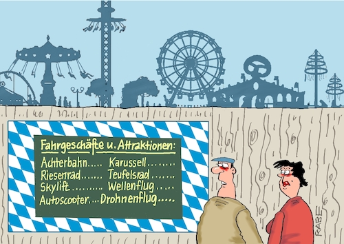 Cartoon: Drohnengeschäft (medium) by RABE tagged merz,union,kanzler,fritze,koalition,spd,klingbeil,bundesregierung,rabe,ralf,böhme,cartoon,karikatur,pressezeichnung,farbcartoon,tagescartoon,trump,putin,krisen,tv,nachrichten,waschmaschine,ukraine,ukrainekrieg,russland,oktoberfest,wiesn,münchen,bayern,fahrgeschäft,attraktion,riesenrad,drohne,drohnenflug,achterbahn,gaudi,volksfest,luftraum,merz,union,kanzler,fritze,koalition,spd,klingbeil,bundesregierung,rabe,ralf,böhme,cartoon,karikatur,pressezeichnung,farbcartoon,tagescartoon,trump,putin,krisen,tv,nachrichten,waschmaschine,ukraine,ukrainekrieg,russland,oktoberfest,wiesn,münchen,bayern,fahrgeschäft,attraktion,riesenrad,drohne,drohnenflug,achterbahn,gaudi,volksfest,luftraum