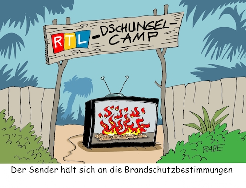 Cartoon: Dschungelcamp (medium) by RABE tagged dschungelcamp,camp,dschungel,rtl,privatferbsehen,show,promis,rabe,ralf,böhme,cartoon,karikatur,pressezeichnung,farbcartoon,tagescartoon,feuer,lagerfeuer,busch,buschbrände,buschfeuer,brandschutz,brandschutzbestimmungen,dschungelcamp,camp,dschungel,rtl,privatferbsehen,show,promis,rabe,ralf,böhme,cartoon,karikatur,pressezeichnung,farbcartoon,tagescartoon,feuer,lagerfeuer,busch,buschbrände,buschfeuer,brandschutz,brandschutzbestimmungen