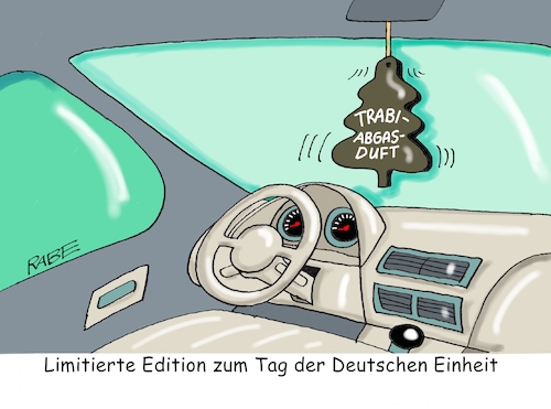 Cartoon: Duftbäumchen (medium) by RABE tagged tag,der,deutschen,einheit,ost,west,ossi,wessi,wiedervereinigung,mauerfall,rabe,ralf,böhme,cartoon,karikatur,pressezeichnung,farbcartoon,tagescartoon,trabi,ddr,grenze,zonengrenze,bürgerbewegung,herbst,neunundachtzig,pkw,innenraum,duftbaum,abgase,auspuff,tag,der,deutschen,einheit,ost,west,ossi,wessi,wiedervereinigung,mauerfall,rabe,ralf,böhme,cartoon,karikatur,pressezeichnung,farbcartoon,tagescartoon,trabi,ddr,grenze,zonengrenze,bürgerbewegung,herbst,neunundachtzig,pkw,innenraum,duftbaum,abgase,auspuff