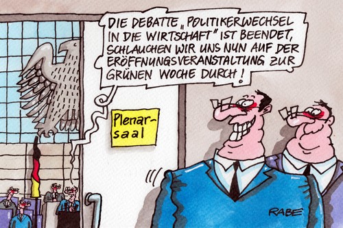 Cartoon: Durchgeschlauchtes (medium) by RABE tagged pofalla,cdu,wechsel,bahn,bahnvorstand,politikerwechsel,plenarsaal,bundestag,bundestagsdebatte,vorstand,rabe,ralf,böhme,cartoon,karikatur,pressezeichnung,farbcartoon,bundesregierung,bundesadler,eröffnung,eröffnungsveranstaltung,grüne,woche,berlin,übergangsfristen,regierungsmitglieder,bauern,landwirte,ernährung,kanzleramt,karenzzeit,übergangsgeld,aussteller,landwirtschaft,ernährungsindustrie,grünewoche,garten,gartenbau,gemüse,viehhaltung,tiertransporte,messe,messehalle,pofalla,cdu,wechsel,bahn,bahnvorstand,politikerwechsel,plenarsaal,bundestag,bundestagsdebatte,vorstand,rabe,ralf,böhme,cartoon,karikatur,pressezeichnung,farbcartoon,bundesregierung,bundesadler,eröffnung,eröffnungsveranstaltung,grüne,woche,berlin,übergangsfristen,regierungsmitglieder,bauern,landwirte,ernährung,kanzleramt,karenzzeit,übergangsgeld,aussteller,landwirtschaft,ernährungsindustrie,grünewoche,garten,gartenbau,gemüse,viehhaltung,tiertransporte,messe,messehalle