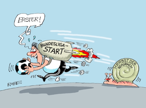 Cartoon: Durchstarter (medium) by RABE tagged merz,kanzler,koalition,union,spd,klingbeil,cartoon,karikatur,pressezeichnung,farbcartoon,tagescartoon,db,bahn,frühling,frühjahr,frühjahrsputz,ice,zug,blumenkasten,blumenkästen,esc,songcontest,reform,reformherbst,klausurtagung,reformpaket,schnecke,rakete,wettlauf,bundesliga,fussball,sport,ball,tor,merz,kanzler,koalition,union,spd,klingbeil,cartoon,karikatur,pressezeichnung,farbcartoon,tagescartoon,db,bahn,frühling,frühjahr,frühjahrsputz,ice,zug,blumenkasten,blumenkästen,esc,songcontest,reform,reformherbst,klausurtagung,reformpaket,schnecke,rakete,wettlauf,bundesliga,fussball,sport,ball,tor