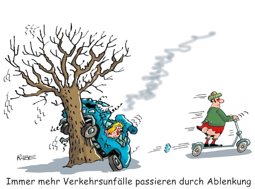 Cartoon: E-Roller (medium) by RABE tagged scheuer,verkehrsminister,roller,unfallae,straßenverkehr,unaufmerksamkeit,rabe,ralf,böhme,cartoon,karikatur,pressezeichnung,farbcartoon,tagescartoon,baum,pkw,blondine,schotte,rock,hintern,po,scheuer,verkehrsminister,roller,unfallae,straßenverkehr,unaufmerksamkeit,rabe,ralf,böhme,cartoon,karikatur,pressezeichnung,farbcartoon,tagescartoon,baum,pkw,blondine,schotte,rock,hintern,po