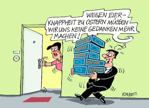 Cartoon: Eierknappheit (medium) by RABE tagged merz,kanzler,koalition,union,spd,klingbeil,cartoon,karikatur,pressezeichnung,farbcartoon,tagescartoon,bürokratie,verwaltung,beamte,modernisierung,monster,drachen,schwert,holzschwert,nägel,säge,ostern,ostereier,engpass,hamsterkauf,mangelware,kaviar,fischeier,laich,stör,merz,kanzler,koalition,union,spd,klingbeil,cartoon,karikatur,pressezeichnung,farbcartoon,tagescartoon,bürokratie,verwaltung,beamte,modernisierung,monster,drachen,schwert,holzschwert,nägel,säge,ostern,ostereier,engpass,hamsterkauf,mangelware,kaviar,fischeier,laich,stör