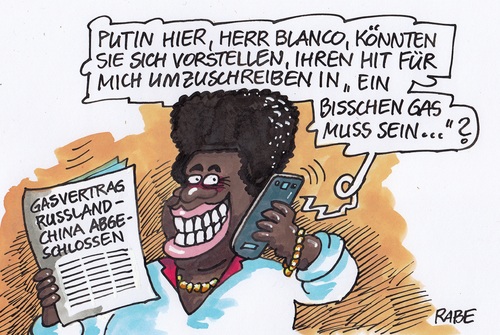 Cartoon: Ein bisschen Gas muss sein (medium) by RABE tagged farbcartoon,pressezeichnung,karikatur,cartoon,böhme,ralf,rabe,peking,gaslieferung,vertragsabschluss,russland,china,gasleitung,moskau,kremlchef,putin,schröder,gasvertrag,pipeline,gasprom,gas,roberto,blanco,schlager,schlagersänger,hit,hitparade,single,interpret,ein,bisschen,spaß,muss,sein,gas,gasprom,pipeline,gasvertrag,schröder,putin,kremlchef,moskau,gasleitung,china,russland,vertragsabschluss,gaslieferung,peking,rabe,ralf,böhme,cartoon,karikatur,pressezeichnung,farbcartoon,roberto,blanco,schlager,schlagersänger,hit,hitparade,single,interpret,ein,bisschen,spaß,muss,sein