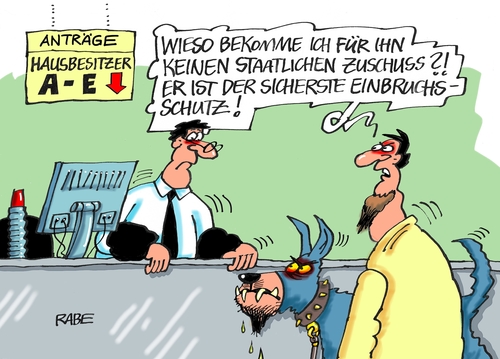 Cartoon: Einbruchsschutz (medium) by RABE tagged einbruchsschutz,einbruchsschutzprogramm,bundestag,staat,förderprogramm,hausbesitzer,einbrecher,rabe,ralf,böhme,cartoon,karikatur,pressezeichnung,farbcartoon,tagescartoon,hund,behörde,antrag,antragsteller,beamter,einbruchsschutz,einbruchsschutzprogramm,bundestag,staat,förderprogramm,hausbesitzer,einbrecher,rabe,ralf,böhme,cartoon,karikatur,pressezeichnung,farbcartoon,tagescartoon,hund,behörde,antrag,antragsteller,beamter