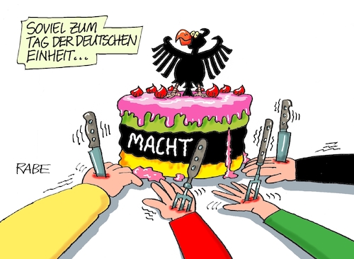 Cartoon: Einheitsgedanken (medium) by RABE tagged bundestagswahl,wahlkampf,osten,ddr,ostbeauftragter,bundesregierung,recht,rabe,ralf,böhme,cartoon,karikatur,pressezeichnung,farbcartoon,tagescartoon,cdu,wahlplakat,laschet,lacher,lachnummer,torte,geburtstagstorte,einheit,tag,deutsche,dritter,oktober,ost,west,macht,sondierungsgespräche,politpoker,hände,messer,gabel,kuchengabel,stich,stichwunden,bundesadler,bundestagswahl,wahlkampf,osten,ddr,ostbeauftragter,bundesregierung,recht,rabe,ralf,böhme,cartoon,karikatur,pressezeichnung,farbcartoon,tagescartoon,cdu,wahlplakat,laschet,lacher,lachnummer,torte,geburtstagstorte,einheit,tag,deutsche,dritter,oktober,ost,west,macht,sondierungsgespräche,politpoker,hände,messer,gabel,kuchengabel,stich,stichwunden,bundesadler