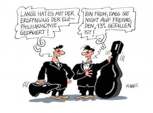 Cartoon: Elbphilharmonie (medium) by RABE tagged elbe,hamburg,elbphilharmonie,philharmonie,rabe,ralf,böhme,cartoon,karikatur,pressezeichnung,farbcartoon,tagescartoon,musiker,geiger,eröffnung,freitag,der,dreizehnte,unglückstag,elbe,hamburg,elbphilharmonie,philharmonie,rabe,ralf,böhme,cartoon,karikatur,pressezeichnung,farbcartoon,tagescartoon,musiker,geiger,eröffnung,freitag,der,dreizehnte,unglückstag