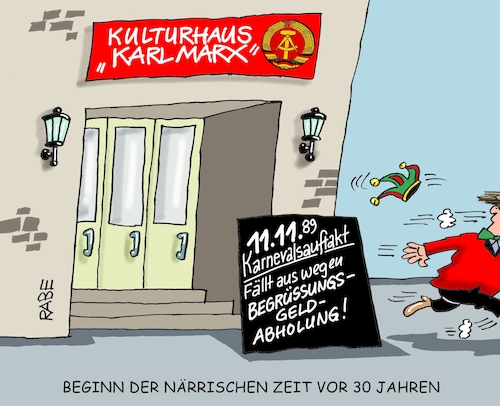 Cartoon: Elfter Elfter (medium) by RABE tagged tag,einheit,wiedervereinigung,grenze,mauerfall,feiertag,ost,west,ossi,wessi,brücke,brett,rabe,ralf,böhme,cartoon,karikatur,pressezeichnung,farbcartoon,tagescartoon,zonengrenze,bürgerbewegung,demos,mauerdurchbruch,grenzstreifen,mauerfeier,begrüßungsgeld,westgeld,karneval,elfter,kulturhaus,karl,marx,ddr,bürger,währungsunion,tag,einheit,wiedervereinigung,grenze,mauerfall,feiertag,ost,west,ossi,wessi,brücke,brett,rabe,ralf,böhme,cartoon,karikatur,pressezeichnung,farbcartoon,tagescartoon,zonengrenze,bürgerbewegung,demos,mauerdurchbruch,grenzstreifen,mauerfeier,begrüßungsgeld,westgeld,karneval,elfter,kulturhaus,karl,marx,ddr,bürger,währungsunion