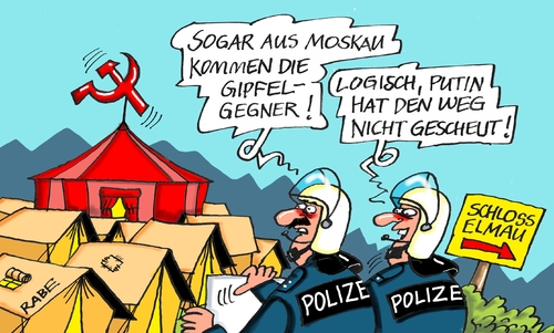 Cartoon: Elmau (medium) by RABE tagged gipfel,elmau,gipfelgegner,militanten,garmisch,partenkirchenzelt,zeltlager,gesieben,rabe,ralf,böhme,cartoon,karikatur,pressezeichnung,farbcartoon,tagescartoon,zeltstadt,putin,moskau,polizei,gipfel,elmau,gipfelgegner,militanten,garmisch,partenkirchenzelt,zeltlager,gesieben,rabe,ralf,böhme,cartoon,karikatur,pressezeichnung,farbcartoon,tagescartoon,zeltstadt,putin,moskau,polizei