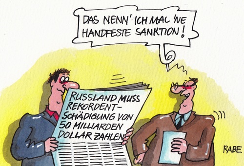 Cartoon: Entschädigung (medium) by RABE tagged entschädigung,milliardenzahlung,russland,putinyukos,aktionäre,konzern,eigentümer,dpllar,kremlgegner,rekordentschädigung,chodorkowski,rabe,ralf,böhme,cartoon,kariktur,pressezeichnung,farbcartoon,tagescartoon,sanktionen,eu,usa,wirtschaftssanktionen,entschädigung,milliardenzahlung,russland,putinyukos,aktionäre,konzern,eigentümer,dpllar,kremlgegner,rekordentschädigung,chodorkowski,rabe,ralf,böhme,cartoon,kariktur,pressezeichnung,farbcartoon,tagescartoon,sanktionen,eu,usa,wirtschaftssanktionen