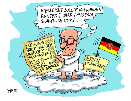 Cartoon: Erich Nostalgie (medium) by RABE tagged erich,honecker,staatschef,ddr,sed,stasi,wolke,rabe,ralf,böhme,cartoon,karikatur,pressezeichnung,farbcartoon,tagescartoon,schießbefehl,grenze,staatsgrenze,afd,petri,seehofer,csu,bayern,unrecht,unrechtstaat,erich,honecker,staatschef,ddr,sed,stasi,wolke,rabe,ralf,böhme,cartoon,karikatur,pressezeichnung,farbcartoon,tagescartoon,schießbefehl,grenze,staatsgrenze,afd,petri,seehofer,csu,bayern,unrecht,unrechtstaat