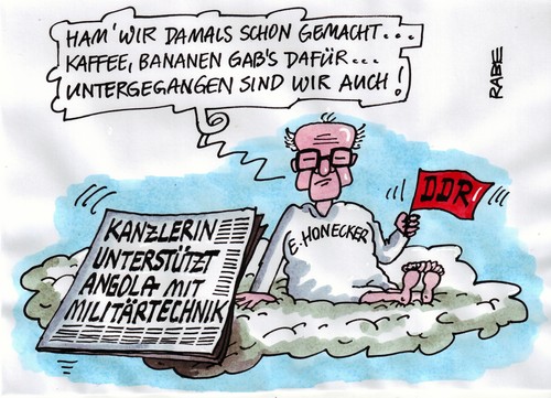 Cartoon: Erichs Himmelreich (medium) by RABE tagged westerwelle,fahne,jenseits,petrus,wolke,himmelspforte,himmelreich,himmel,stasi,diktatur,sed,honecker,erich,republik,demokratische,deutsche,ddr,euro,staatshilfe,unterstützung,untergang,eingeborene,import,export,bananen,kaffee,diktator,angola,afrika,rüstungsbosse,krise,eu,schutzzone,küstenwache,patrouillenboot,terroristen,terror,kanonen,panzer,waffen,rüstungsgeschäft,rüstungsindustrie,waffenlobby,waffenlieferung,waffengeschäft,fdp,außenmnister,bundesregierung,cdu,merkel,kanzlerin,cdu,merkel,bundesregierung,außenmnister,westerwelle,fdp