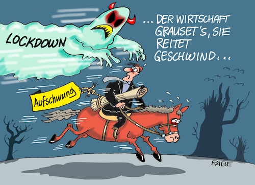 Cartoon: Erlkönig (medium) by RABE tagged lockdown,shotdown,corona,coronaampel,coronaapp,mundschutz,maskenpflich,abstandsregeln,sperrstunde,rki,falllzahlen,rabe,ralf,böhme,cartoon,karikatur,pressezeichnung,farbcartoon,tagescartoon,virologen,schnelltest,spahn,söder,laschet,beherbergungsverbot,länderchefs,merkel,erlkönig,schimmelreiter,wirtschaft,aufschwung,pferd,reiter,lockdown,shotdown,corona,coronaampel,coronaapp,mundschutz,maskenpflich,abstandsregeln,sperrstunde,rki,falllzahlen,rabe,ralf,böhme,cartoon,karikatur,pressezeichnung,farbcartoon,tagescartoon,virologen,schnelltest,spahn,söder,laschet,beherbergungsverbot,länderchefs,merkel,erlkönig,schimmelreiter,wirtschaft,aufschwung,pferd,reiter