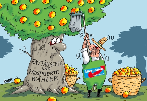 Cartoon: Erntezeit (medium) by RABE tagged afd,landtagswahlen,sachsen,anhalt,ängste,wähler,frustration,flüchtlinge,flüchtlingskrise,rabe,ralf,böhme,cartoon,karikatur,pressezeichnung,farbcartoon,tagescartoon,obstbaum,obsternte,obstpflücker,wahlergebnis,afd,landtagswahlen,sachsen,anhalt,ängste,wähler,frustration,flüchtlinge,flüchtlingskrise,rabe,ralf,böhme,cartoon,karikatur,pressezeichnung,farbcartoon,tagescartoon,obstbaum,obsternte,obstpflücker,wahlergebnis