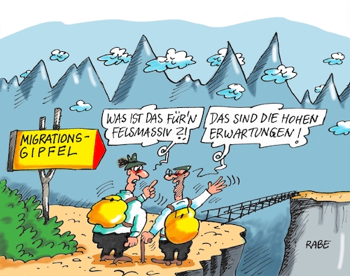 Cartoon: Erwartungshaltung (medium) by RABE tagged kanzler,kanzleramt,gipfel,gipfeltreffen,vorgespräche,migration,migrationsgipfel,flücchtlinge,unterbringung,abschiebung,grenzkontrollen,rabe,ralf,böhme,cartoon,karikatur,pressezeichnung,farbcartoon,tagescartoon,innenministerin,faeser,länderchefs,erwartungen,erwartungshaltung,gebirge,kanzler,kanzleramt,gipfel,gipfeltreffen,vorgespräche,migration,migrationsgipfel,flücchtlinge,unterbringung,abschiebung,grenzkontrollen,rabe,ralf,böhme,cartoon,karikatur,pressezeichnung,farbcartoon,tagescartoon,innenministerin,faeser,länderchefs,erwartungen,erwartungshaltung,gebirge