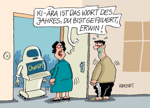 Cartoon: Erwin gefeuert (medium) by RABE tagged merz,union,kanzler,fritze,koalition,spd,klingbeil,bundesregierung,rabe,ralf,böhme,cartoon,karikatur,pressezeichnung,farbcartoon,tagescartoon,trump,putin,krisen,tv,nachrichten,waschmaschine,ki,it,intelligenz,pc,internet,chatgpt,erwin,wort,des,jahres,gesellschaft,deutsche,sprache,merz,union,kanzler,fritze,koalition,spd,klingbeil,bundesregierung,rabe,ralf,böhme,cartoon,karikatur,pressezeichnung,farbcartoon,tagescartoon,trump,putin,krisen,tv,nachrichten,waschmaschine,ki,it,intelligenz,pc,internet,chatgpt,erwin,wort,des,jahres,gesellschaft,deutsche,sprache