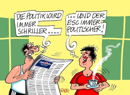Cartoon: ESC Schrilles (medium) by RABE tagged merz,kanzler,koalition,union,spd,klingbeil,cartoon,karikatur,pressezeichnung,farbcartoon,tagescartoon,db,bahn,frühling,frühjahr,frühjahrsputz,ice,zug,blumenkasten,blumenkästen,esc,songcontest,merz,kanzler,koalition,union,spd,klingbeil,cartoon,karikatur,pressezeichnung,farbcartoon,tagescartoon,db,bahn,frühling,frühjahr,frühjahrsputz,ice,zug,blumenkasten,blumenkästen,esc,songcontest