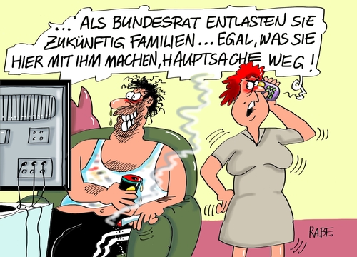 Cartoon: Familienentlastung (medium) by RABE tagged bundesrat,bundestag,gesetz,familie,familienentlastung,beschluss,entlastungsmassnahme,ralf,böhme,cartoon,karikatur,pressezeichnung,farbcartoon,tagescartoon,ehepaar,mann,frau,fernsehen,bier,zigaretten,couch,bundesrat,bundestag,gesetz,familie,familienentlastung,beschluss,entlastungsmassnahme,ralf,böhme,cartoon,karikatur,pressezeichnung,farbcartoon,tagescartoon,ehepaar,mann,frau,fernsehen,bier,zigaretten,couch