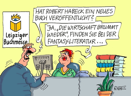 Cartoon: Fantasy Habeck (medium) by RABE tagged buchmesse,frankfurt,leipzig,bücher,literatur,fachbücher,messestand,leser,rabe,ralf,böhme,cartoon,karikatur,pressezeichnung,farbcartoon,tagescartoon,habeck,fantasy,fantasyliteratur,wirtschaft,aufschwung,buchmesse,frankfurt,leipzig,bücher,literatur,fachbücher,messestand,leser,rabe,ralf,böhme,cartoon,karikatur,pressezeichnung,farbcartoon,tagescartoon,habeck,fantasy,fantasyliteratur,wirtschaft,aufschwung