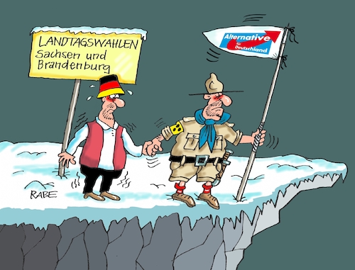 Cartoon: Fehlgeleitet (medium) by RABE tagged landtagswahlen,sachsen,brandenbirg,ministerpräsidenten,landtag,kretzschmer,dresden,parteienlandschaft,rabe,ralf,böhme,cartoon,karikatur,pressezeichnung,farbcartoon,tagescartoon,rechte,pegida,afd,pfadfinder,abgrund,blinder,landtagswahlen,sachsen,brandenbirg,ministerpräsidenten,landtag,kretzschmer,dresden,parteienlandschaft,rabe,ralf,böhme,cartoon,karikatur,pressezeichnung,farbcartoon,tagescartoon,rechte,pegida,afd,pfadfinder,abgrund,blinder