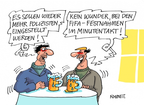 Cartoon: Festnahmen (medium) by RABE tagged blatter,platini,fifa,korruption,wiederwahl,rabe,ralf,böhme,cartoon,karikatur,pressezeichnung,farbcartoon,tagescartoon,bestechung,fussball,josef,schweiz,schmiergelder,festnahmen,zürich,polizei,hotel,tagung,blatter,platini,fifa,korruption,wiederwahl,rabe,ralf,böhme,cartoon,karikatur,pressezeichnung,farbcartoon,tagescartoon,bestechung,fussball,josef,schweiz,schmiergelder,festnahmen,zürich,polizei,hotel,tagung