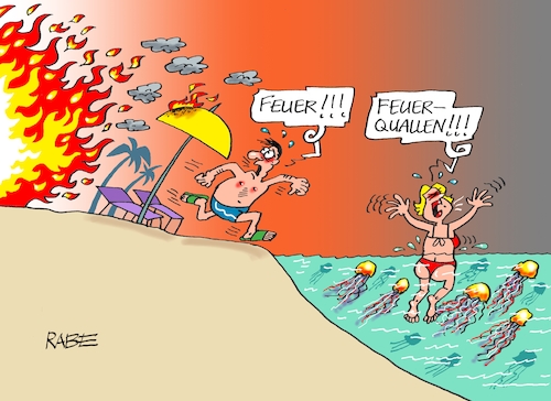 Cartoon: Feuerquallenwalze (medium) by RABE tagged klimaschutz,erde,erdüberlastung,erdüberlastungstag,verbrauch,rabe,ralf,böhme,cartoon,karikatur,pressezeichnung,farbcartoon,tagescartoon,knochen,gerippe,klimakatastrophe,kohlendioxyd,umweltschutz,feuer,waldbrände,südeuropa,feuerwalze,urlauberorte,flucht,meer,wasser,strand,quallen,feuerquallen,erderwärmung,flächenbrand,klimaschutz,erde,erdüberlastung,erdüberlastungstag,verbrauch,rabe,ralf,böhme,cartoon,karikatur,pressezeichnung,farbcartoon,tagescartoon,knochen,gerippe,klimakatastrophe,kohlendioxyd,umweltschutz,feuer,waldbrände,südeuropa,feuerwalze,urlauberorte,flucht,meer,wasser,strand,quallen,feuerquallen,erderwärmung,flächenbrand