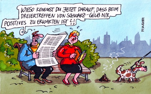 Cartoon: Flotter Dreier (medium) by RABE tagged dreier,dreiertreffen,kanzleramt,berlin,merkel,kanzlerin,cdu,seehofer,fdp,rösler,koalition,schwarzgelb,koalitionstreffen,erwartungen,ergebnisse,eurokrise,schuldenkrise,betreuungsgeld,herdprämie,kita,energiewende,atomausstieg,park,parkbank,hund,ehepaar,mann,frau,hundescheisse,scheisshaufen,merkel,kanzlerin,seehofer,rösler,koalition,kanzleramt