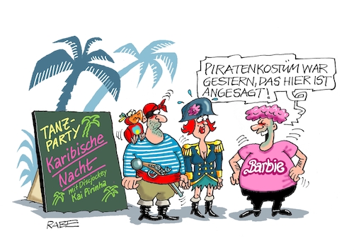 Cartoon: Fluch der Karibik (medium) by RABE tagged fluch,karibik,nacht,tanz,disco,piraten,seeräuber,papagei,rabe,ralf,böhme,cartoon,karikatur,pressezeichnung,farbcartoon,tagescartoon,palmen,strand,meer,kai,caipirinha,pirinha,barbie,barbiepuppe,barbieperücke,barbiefilm,ken,barbiefieber,fluch,karibik,nacht,tanz,disco,piraten,seeräuber,papagei,rabe,ralf,böhme,cartoon,karikatur,pressezeichnung,farbcartoon,tagescartoon,palmen,strand,meer,kai,caipirinha,pirinha,barbie,barbiepuppe,barbieperücke,barbiefilm,ken,barbiefieber