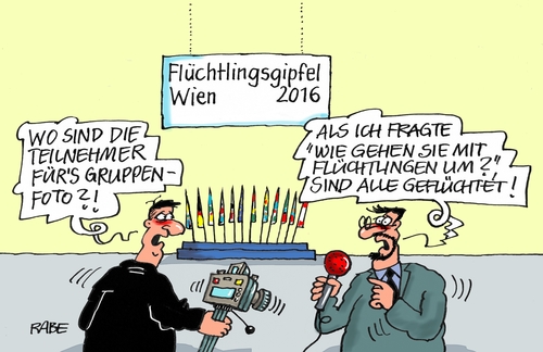 Cartoon: Flüchtlingsgipfel Wien (medium) by RABE tagged wien,flüchtlingsgipfel,merkel,tusk,balkanroute,obergrenze,flüchtlingslager,türkei,griechenland,grenzzaun,rabe,ralf,böhme,cartoon,karikatur,pressezeichnung,farbcartoon,tagescartoon,gruppenfoto,flucht,umgang,ungarn,victor,orban,wien,flüchtlingsgipfel,merkel,tusk,balkanroute,obergrenze,flüchtlingslager,türkei,griechenland,grenzzaun,rabe,ralf,böhme,cartoon,karikatur,pressezeichnung,farbcartoon,tagescartoon,gruppenfoto,flucht,umgang,ungarn,victor,orban