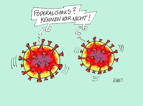 Cartoon: Föderales (medium) by RABE tagged virus,corona,pandemie,coronakrise,rabe,ralf,böhme,cartoon,karikatur,pressezeichnung,farbcartoon,tagescartoon,viren,virenschutz,mundschutz,desinfektion,föderal,föderalismus,ländersache,virus,corona,pandemie,coronakrise,rabe,ralf,böhme,cartoon,karikatur,pressezeichnung,farbcartoon,tagescartoon,viren,virenschutz,mundschutz,desinfektion,föderal,föderalismus,ländersache