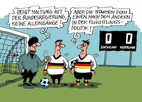 Cartoon: Fußball (medium) by RABE tagged löw,fußball,frankreich,paris,stadion,hannover,niederlande,holland,flüchtlinge,flüchtlingspolitik,trainer,haltung,alleingang,löw,fußball,frankreich,paris,stadion,hannover,niederlande,holland,flüchtlinge,flüchtlingspolitik,trainer,haltung,alleingang