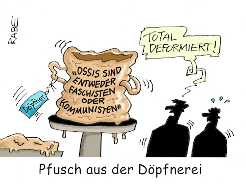 Cartoon: Gedöpfnertes (medium) by RABE tagged ossi,ossis,faschisten,kommunisten,ddr,döpfner,springer,springerchef,bild,bildzeitung,äusserungen,rabe,ralf,böhme,cartoon,karikatur,pressezeichnung,farbcartoon,tagescartoon,töpfer,töpferrei,pfusch,ausschuß,lehm,krug,döpfnerei,ossi,ossis,faschisten,kommunisten,ddr,döpfner,springer,springerchef,bild,bildzeitung,äusserungen,rabe,ralf,böhme,cartoon,karikatur,pressezeichnung,farbcartoon,tagescartoon,töpfer,töpferrei,pfusch,ausschuß,lehm,krug,döpfnerei