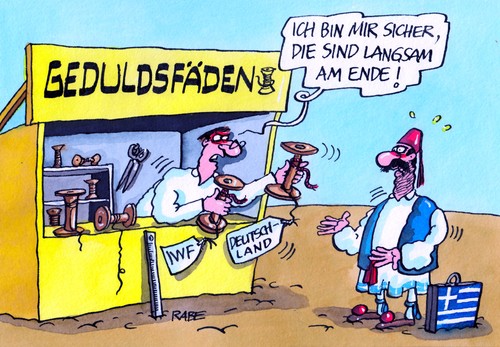 Cartoon: Geduldsfaden (medium) by RABE tagged griecheland,griechenlandhilfe,athen,hellas,papademos,finanzchefs,schäuble,eu,euro,eurokrise,schulden,schuldenschnitt,rettungsschirm,schuldenerlass,banken,kredit,rückzahlung,krediterlass,gläubiger,börse,steuerzahler,euroaustritt,austritt,eurozone,geduld,geduldsfaden,faden,garn,fiskalpakt,eurobond,iwf,rösler,fdp,wirtschaftsminister,eurokommission,spekulation