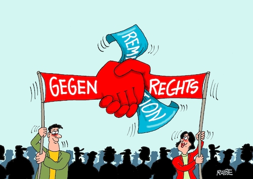 Cartoon: Gegen Rechts (medium) by RABE tagged ampelregierung,scholz,spd,grüne,fdp,lindner,kinder,kindergrundsicherung,rabe,ralf,böhme,cartoon,karikatur,pressezeichnung,farbcartoon,tagescartoon,hausmeister,ohren,zähne,gegen,rechts,afd,höcke,neonazis,nazis,faschisten,demo,transparent,schild,remigration,hände,emblem,sed,ampelregierung,scholz,spd,grüne,fdp,lindner,kinder,kindergrundsicherung,rabe,ralf,böhme,cartoon,karikatur,pressezeichnung,farbcartoon,tagescartoon,hausmeister,ohren,zähne,gegen,rechts,afd,höcke,neonazis,nazis,faschisten,demo,transparent,schild,remigration,hände,emblem,sed