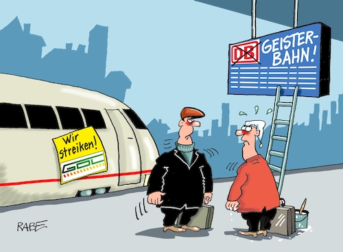 Cartoon: Geisterbahn (medium) by RABE tagged bahn,db,bahnkunden,fahrpreis,fahrpreiserhöhung,rabe,ralf,böhme,cartoon,karikatur,pressezeichnung,farbcartoon,tagescartoon,schnellzug,bahnticket,schlusslicht,passagiere,bahnreisende,puffer,weselsky,gdl,streik,bahnstreik,lokführerstreik,geisterbahn,bahnsteig,reisende,flughäfen,flugausfälle,lufthansa,bahn,db,bahnkunden,fahrpreis,fahrpreiserhöhung,rabe,ralf,böhme,cartoon,karikatur,pressezeichnung,farbcartoon,tagescartoon,schnellzug,bahnticket,schlusslicht,passagiere,bahnreisende,puffer,weselsky,gdl,streik,bahnstreik,lokführerstreik,geisterbahn,bahnsteig,reisende,flughäfen,flugausfälle,lufthansa