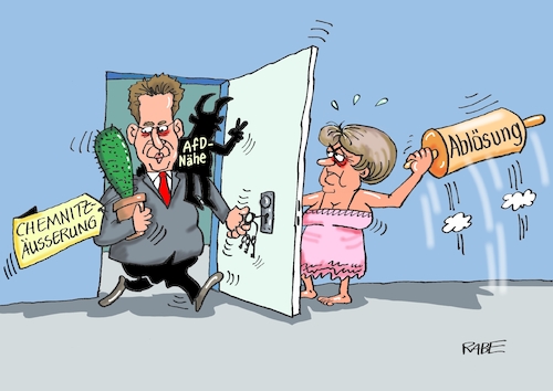 Cartoon: Gemaaßenregelt (medium) by RABE tagged chemnitz,sachsen,aufmarsch,demo,rabe,ralf,böhme,cartoon,karikatur,pressezeichnung,farbcartoon,tagescartoon,dresden,polizei,merkel,weg,ängste,langzeitstudie,angst,trump,migration,flüchtlinge,freude,maaßen,verfassungsschutz,verfassungsschutzpräsident,afd,pegida,video,hetzjagd,ablösung,kanzlerin,entscheidung,behördenleiter,krisentreffen,zukunft,tagespolitik,chemnitz,sachsen,aufmarsch,demo,rabe,ralf,böhme,cartoon,karikatur,pressezeichnung,farbcartoon,tagescartoon,dresden,polizei,merkel,weg,ängste,langzeitstudie,angst,trump,migration,flüchtlinge,freude,maaßen,verfassungsschutz,verfassungsschutzpräsident,afd,pegida,video,hetzjagd,ablösung,kanzlerin,entscheidung,behördenleiter,krisentreffen,zukunft,tagespolitik