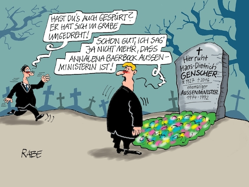 Cartoon: Genschman (medium) by RABE tagged koalitionsvertrag,ampel,ampelkoalition,ampelregierung,fdp,scholz,spd,grüne,habeck,baerbock,aussenministerin,aussenministerium,rabe,ralf,böhme,cartoon,karikatur,pressezeichnung,farbcartoon,tagescartoon,hans,diedtrich,genscher,friedhof,grab,grabstein,koalitionsvertrag,ampel,ampelkoalition,ampelregierung,fdp,scholz,spd,grüne,habeck,baerbock,aussenministerin,aussenministerium,rabe,ralf,böhme,cartoon,karikatur,pressezeichnung,farbcartoon,tagescartoon,hans,diedtrich,genscher,friedhof,grab,grabstein