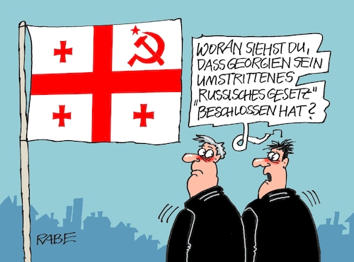 Cartoon: Georgien (medium) by RABE tagged georgien,russland,putin,gesetz,flagge,baerbock,rabe,ralf,böhme,cartoon,karikatur,pressezeichnung,farbcartoon,tagescartoon,moskau,republik,hammer,sichel,stern,russlandflagge,abstimmung,parlament,georgien,russland,putin,gesetz,flagge,baerbock,rabe,ralf,böhme,cartoon,karikatur,pressezeichnung,farbcartoon,tagescartoon,moskau,republik,hammer,sichel,stern,russlandflagge,abstimmung,parlament