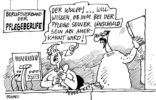 Cartoon: Gepflegtes (medium) by RABE tagged wulff,bundespräsident,staatsoberhaupt,cdu,affäre,privatkredit,wulffen,diekmann,bild,bildzeitung,transparenz,pflegeberuf,altenpfleger,pflegestufe,pflegeheim,pflege,bflegeberufe,eu,anerkennung,abitur,unschuld,berufsabschluss,wulff,bundespräsident,privatkredit,diekmann,bildzeitung,bild