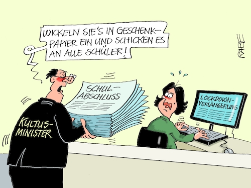 Cartoon: Geschenketausch (medium) by RABE tagged corona,bildung,bildungsminister,kanzleramt,bildungskonferenz,lehrerkonferenz,laptop,ausstatung,digitalisierung,bildungsmonitor,internetzugan,wlan,aufwachen,fallzahlen,rki,lockdown,shutdown,schüler,schulabschluß,geschenk,geschenkpapier,corona,bildung,bildungsminister,kanzleramt,bildungskonferenz,lehrerkonferenz,laptop,ausstatung,digitalisierung,bildungsmonitor,internetzugan,wlan,aufwachen,fallzahlen,rki,lockdown,shutdown,schüler,schulabschluß,geschenk,geschenkpapier