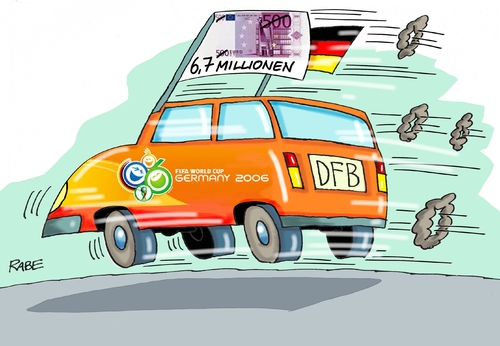 Cartoon: Geschmierte WM (medium) by RABE tagged pressezeichnung,karikatur,cartoon,böhme,ralf,rabe,schmiergelder,spiegel,beckenbauer,blatter,fifa,dfb,niersbach,fußballweltmeisterschaft,wm,sommermärchen,farbcartoon,tagescartoon,pkw,euro,deutschlandfahne,euroschein,millionen,bestechungsskandal,sommermärchen,wm,fußballweltmeisterschaft,niersbach,dfb,fifa,blatter,beckenbauer,spiegel,schmiergelder,rabe,ralf,böhme,cartoon,karikatur,pressezeichnung,farbcartoon,tagescartoon,pkw,euro,deutschlandfahne,euroschein,millionen,bestechungsskandal