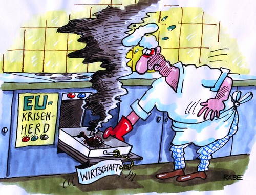 Cartoon: Geschrumpftes (medium) by RABE tagged eu,euro,eurozone,brüssel,krise,krisenherd,schuldenkrise,wirtschaft,europa,konjunktur,bilanz,wachstum,abschwung,rezession,schuldenbremse,wirtschaftsminister,wirtschaftschefs,rösler,fdp,liberale,koch,köche,kochstudio,braten,verkohlt,geschrumpft,schrumpfung,bratenfond,herdplatte,küchenzeile,chefkoch,griechenland,banken,rettungpaket,hilfspaket,eu,euro,eurozone,brüssel,krise,schuldenkrise,wirtschaft,europa,konjunktur