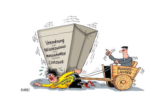 Cartoon: Gesundheitsamtliches (medium) by RABE tagged virus,corona,pandemie,coronakrise,rabe,ralf,böhme,cartoon,karikatur,pressezeichnung,farbcartoon,tagescartoon,viren,virenschutz,mundschutz,desinfektion,föderal,föderalismus,ländersache,gesundheitsämter,länderchefs,bundesländer,last,paket,neuverordnung,coronaregeln,lockerungen,virus,corona,pandemie,coronakrise,rabe,ralf,böhme,cartoon,karikatur,pressezeichnung,farbcartoon,tagescartoon,viren,virenschutz,mundschutz,desinfektion,föderal,föderalismus,ländersache,gesundheitsämter,länderchefs,bundesländer,last,paket,neuverordnung,coronaregeln,lockerungen