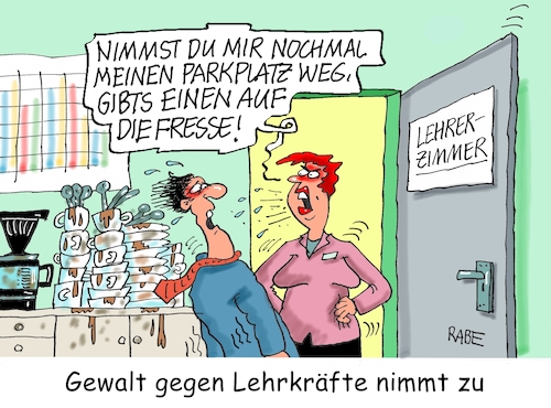 Cartoon: Gewalt gegen Lehrer (medium) by RABE tagged merz,kanzler,koalition,union,spd,klingbeil,cartoon,karikatur,pressezeichnung,farbcartoon,tagescartoon,db,bahn,frühling,frühjahr,frühjahrsputz,ice,zug,blumenkasten,blumenkästen,bildung,lehrer,lehrkräfte,schule,lehrerzimmer,pkw,parkplatz,gewalt,fresse,merz,kanzler,koalition,union,spd,klingbeil,cartoon,karikatur,pressezeichnung,farbcartoon,tagescartoon,db,bahn,frühling,frühjahr,frühjahrsputz,ice,zug,blumenkasten,blumenkästen,bildung,lehrer,lehrkräfte,schule,lehrerzimmer,pkw,parkplatz,gewalt,fresse