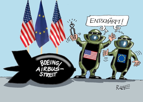 Cartoon: Gezündet (medium) by RABE tagged usa,eu,treffen,joe,biden,boeing,airbus,streit,handelskonflikt,beilegung,entschärfung,rabe,ralf,böhme,cartoon,karikatur,pressezeichnung,farbcartoon,tagescartoon,bombe,zünder,sprengkommando,sprengmeister,sprengmittel,räumdienst,schutzbekleidung,sprengmittelräumdienst,uschi,usa,eu,treffen,joe,biden,boeing,airbus,streit,handelskonflikt,beilegung,entschärfung,rabe,ralf,böhme,cartoon,karikatur,pressezeichnung,farbcartoon,tagescartoon,bombe,zünder,sprengkommando,sprengmeister,sprengmittel,räumdienst,schutzbekleidung,sprengmittelräumdienst,uschi