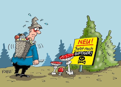 Cartoon: Giftiges (medium) by RABE tagged pilz,pilze,pilsaison,pilzsucher,korb,messer,pilzbuch,rabe,ralf,böhme,cartoon,karikatur,pressezeichnung,farbcartoon,pilzberatung,pilzarten,champignon,rasen,wald,fliegenpilz,fliegenpilze,giftpilze,gift,hinweisschild,pilz,pilze,pilsaison,pilzsucher,korb,messer,pilzbuch,rabe,ralf,böhme,cartoon,karikatur,pressezeichnung,farbcartoon,pilzberatung,pilzarten,champignon,rasen,wald,fliegenpilz,fliegenpilze,giftpilze,gift,hinweisschild