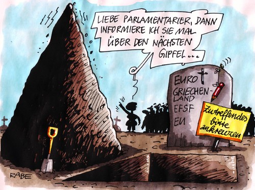 Cartoon: Gipfelstürmer (medium) by RABE tagged gipfel,gipfelstürmer,krisengipfel,eurogipfel,mittwoch,brüssel,eu,euro,schuldenkrise,rettungsschirm,griechenland,italien,frankreich,sarkozy,kanzlerin,merkel,cdu,bundesregierung,parlament,abstimmung,abgeordnete,schulden,efsf,grab,gottesacker,friedhof,grabesstille,grabstein,leiche,erde,totenstille,finanzchefs,finanzminister,schäuble,banken,bankenchefs,ackermann,bundestag,hebel,hebelwirkung,staatschefs,regierungsschefs,eurozone,kapitalpuffer,kapital,börse,aktien,kredit,gipfel,gipfelstürmer,krisengipfel,eurogipfel,mittwoch,brüssel,eu,euro,schuldenkrise